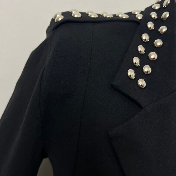 Vintage PG Collections Blazer Mini Dress Black Studded Moto & Military Body Con - Picture 7 of 9